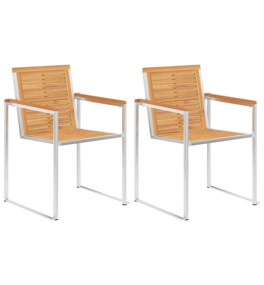 Gartenstühle mit Kissen 2 Stk. Massivholz Teak und Stahl
