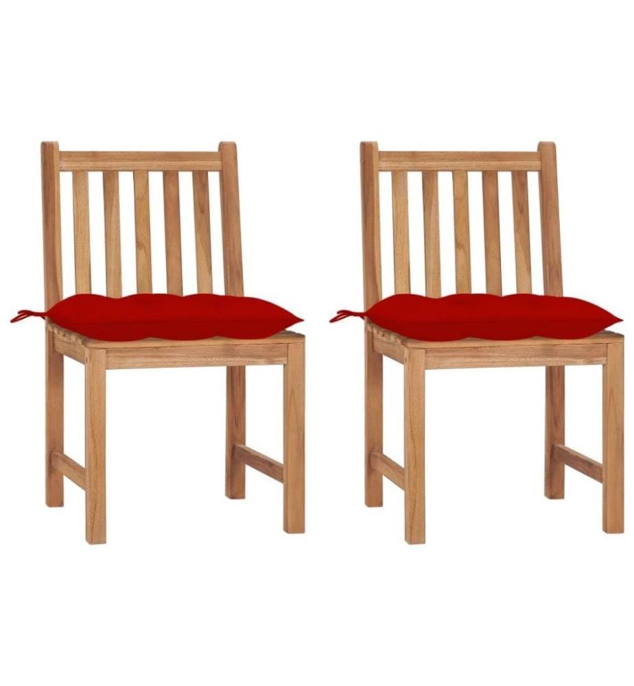 Chaises de jardin 2 pcs avec coussins Bois de teck massif