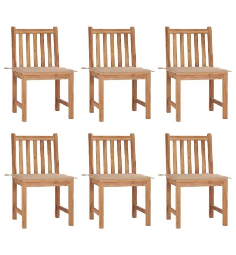 Chaises de jardin 6 pcs avec coussins Bois de teck massif