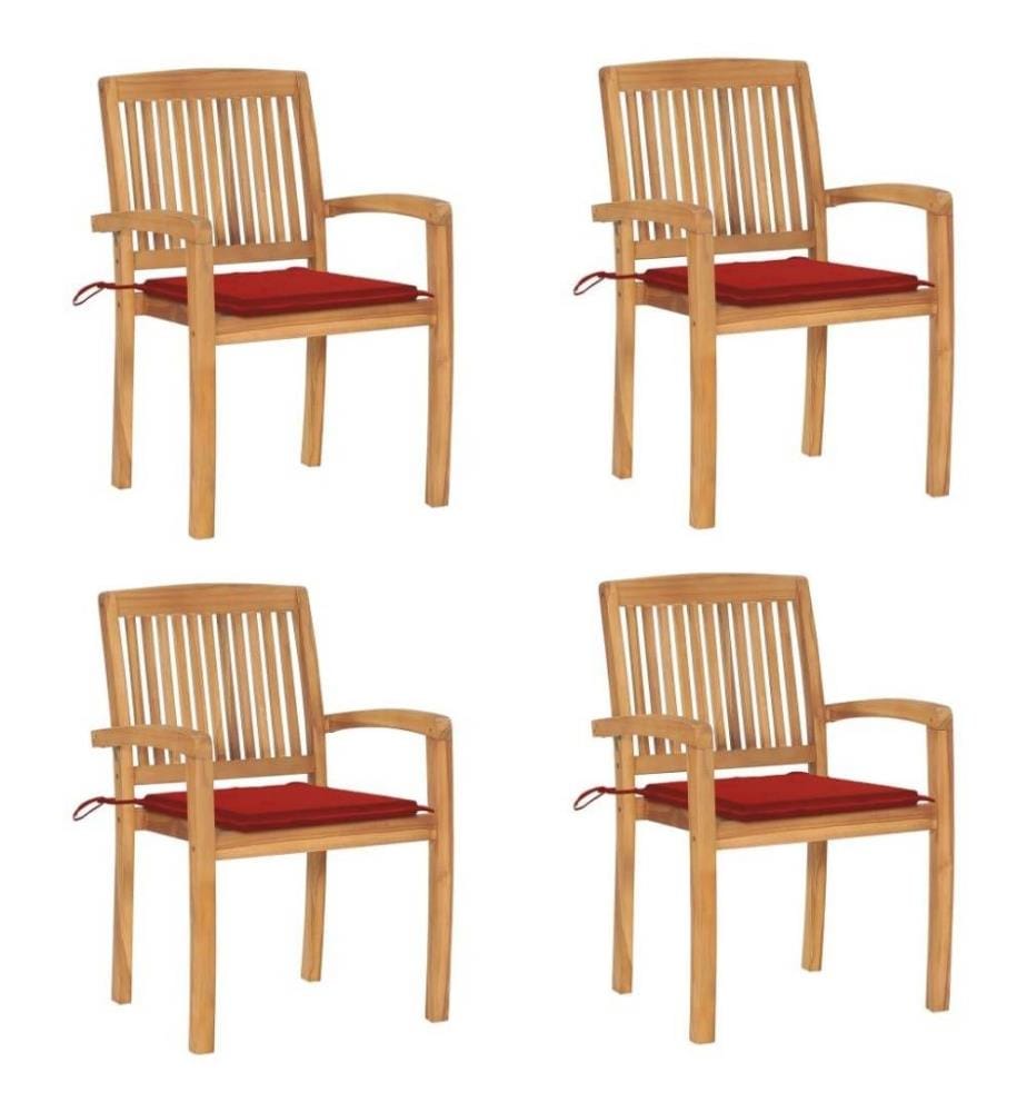Stapelbare Gartenstühle mit Kissen 4 Stk. Massivholz Teak