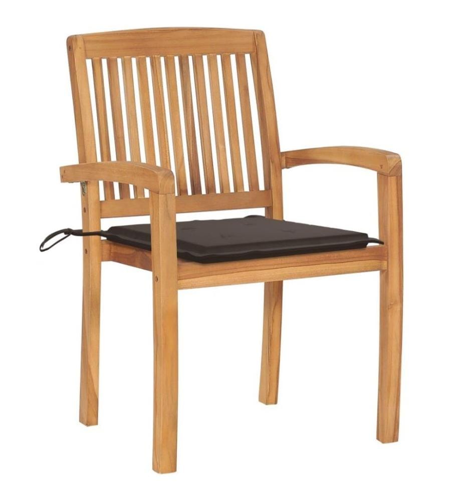 Chaises de jardin empilables avec coussins 4 pcs Teck solide