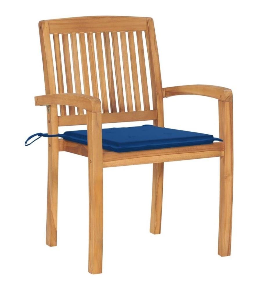 Stapelbare Gartenstühle mit Kissen 4 Stk. Massivholz Teak