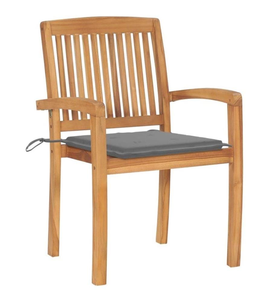 Stapelbare Gartenstühle mit Kissen 6 Stk. Massivholz Teak