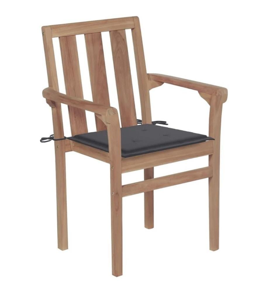 Stapelbare Gartenstühle mit Kissen 4 Stk. Massivholz Teak