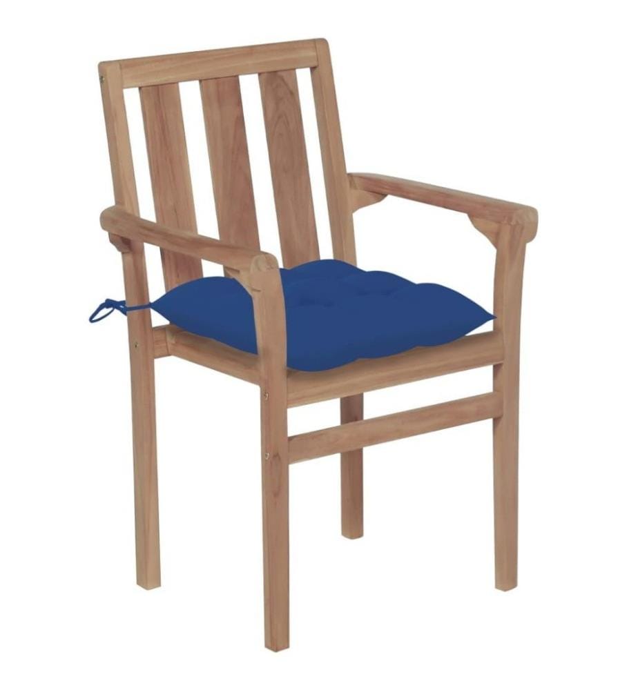 Stapelbare Gartenstühle mit Kissen 4 Stk. Massivholz Teak