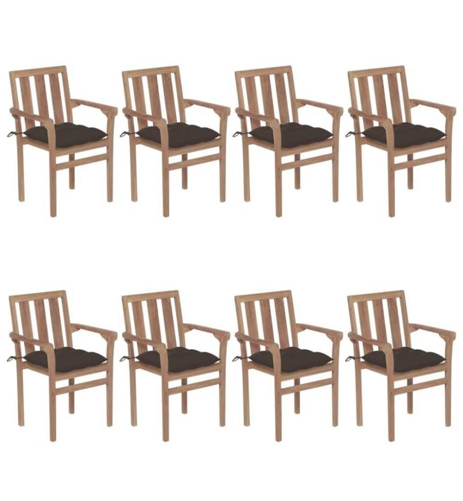 Chaises de jardin empilables avec coussins 8 pcs Teck solide