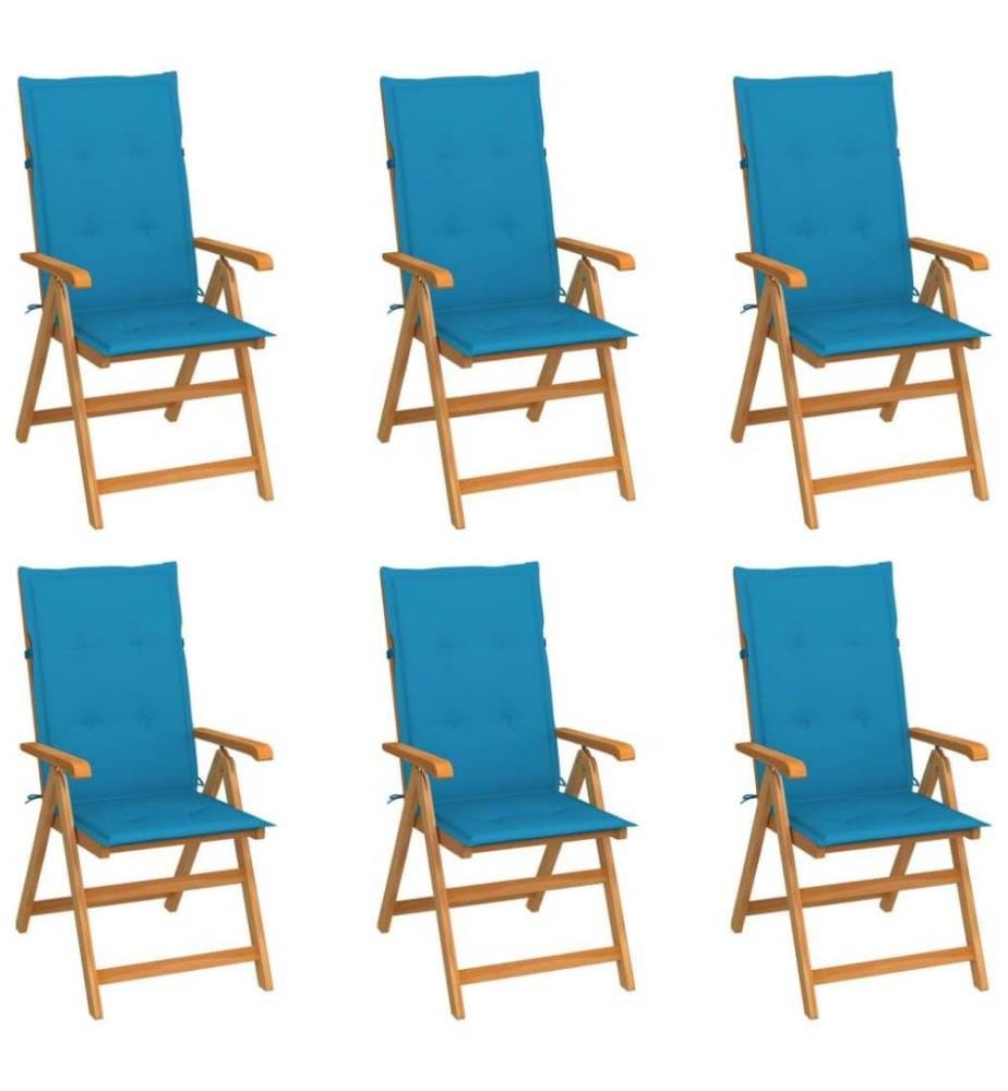 Gartenstühle 6 Stk. mit Blauen Kissen Massivholz Teak