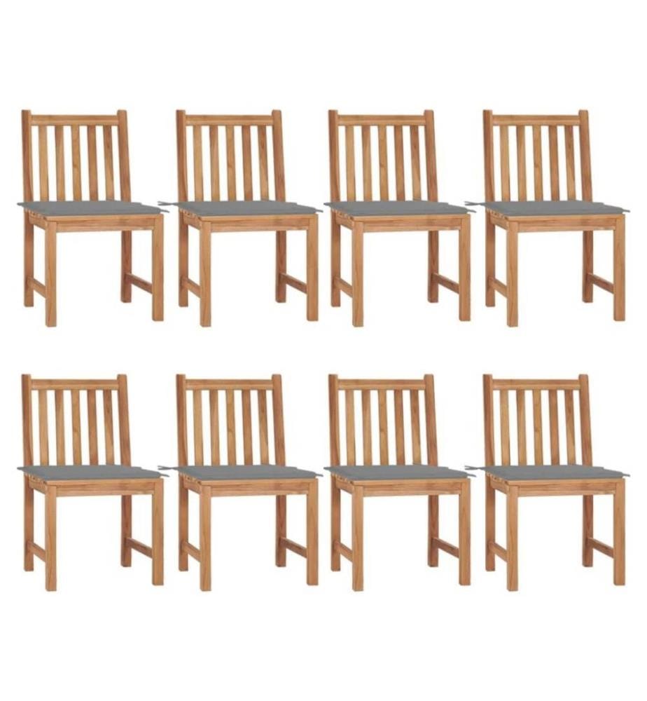Chaises de jardin 8 pcs avec coussins Bois de teck massif