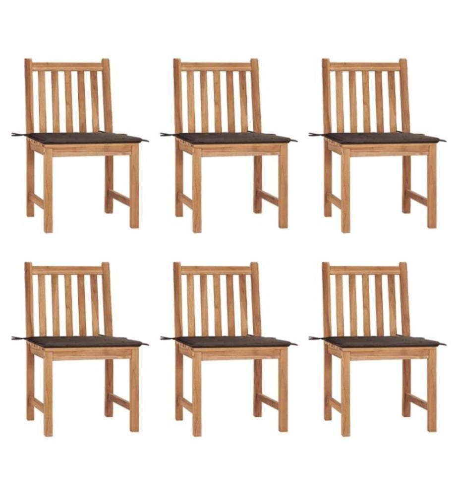 Chaises de jardin 6 pcs avec coussins Bois de teck massif