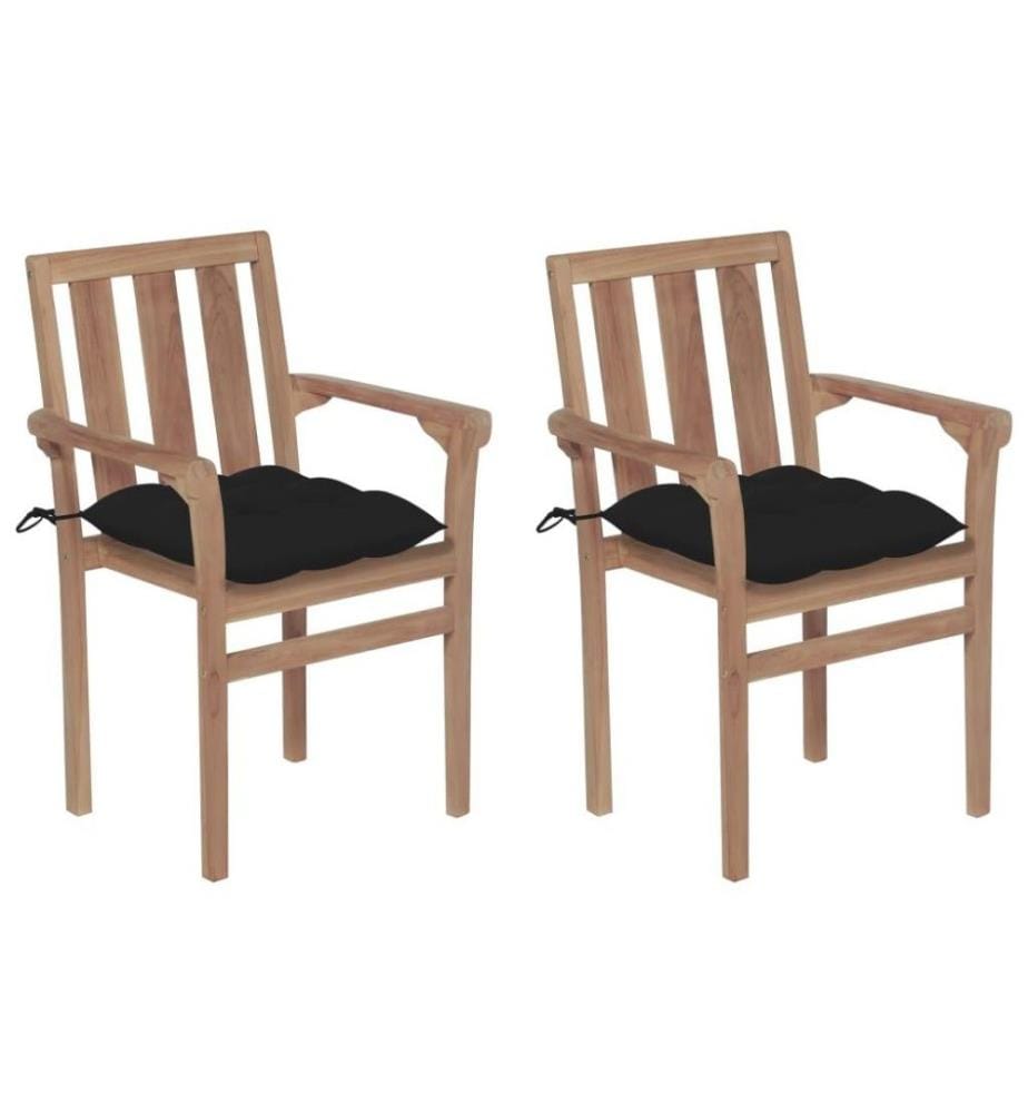 Gartenstühle 2 Stk. mit Schwarzen Kissen Massivholz Teak