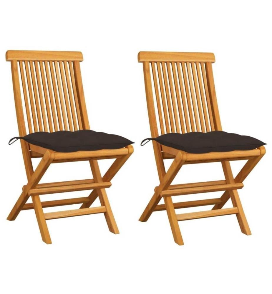 Chaises de jardin avec coussins taupe 2 pcs Bois de teck massif
