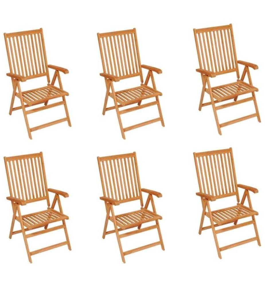 Gartenstühle 6 Stk. mit Schwarzen Kissen Massivholz Teak