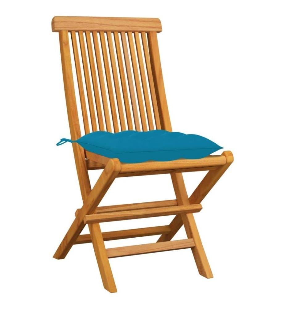 Gartenstühle mit Hellblauen Kissen 4 Stk. Massivholz Teak