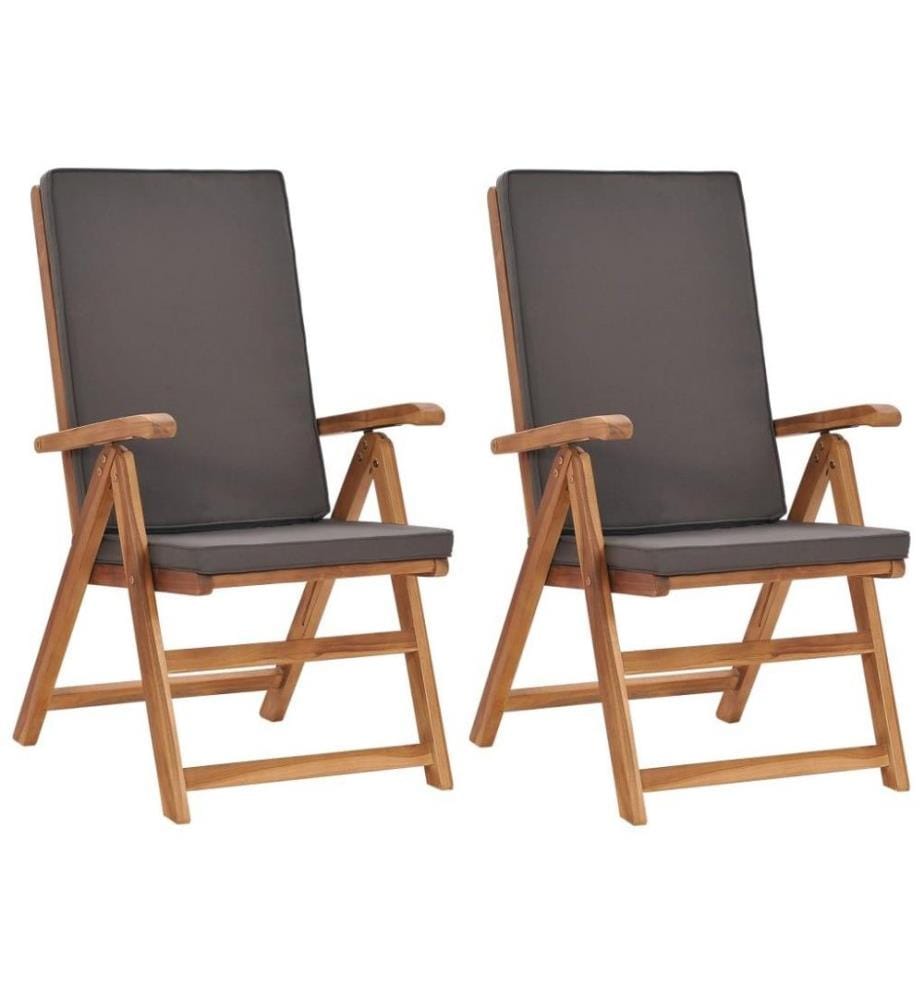 Garten-Liegestühle 2 Stk. mit Auflagen Massivholz Teak Grau