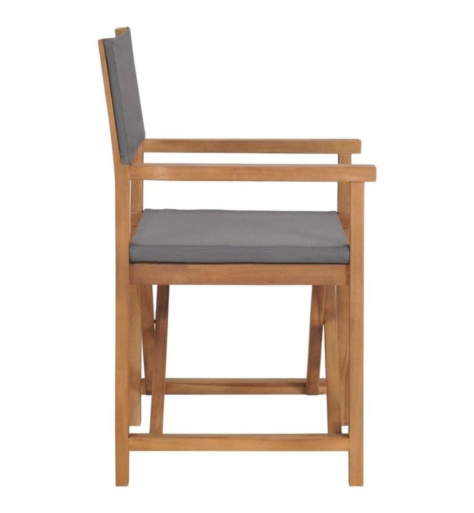 Chaise de metteur en scène Bois de teck solide Gris