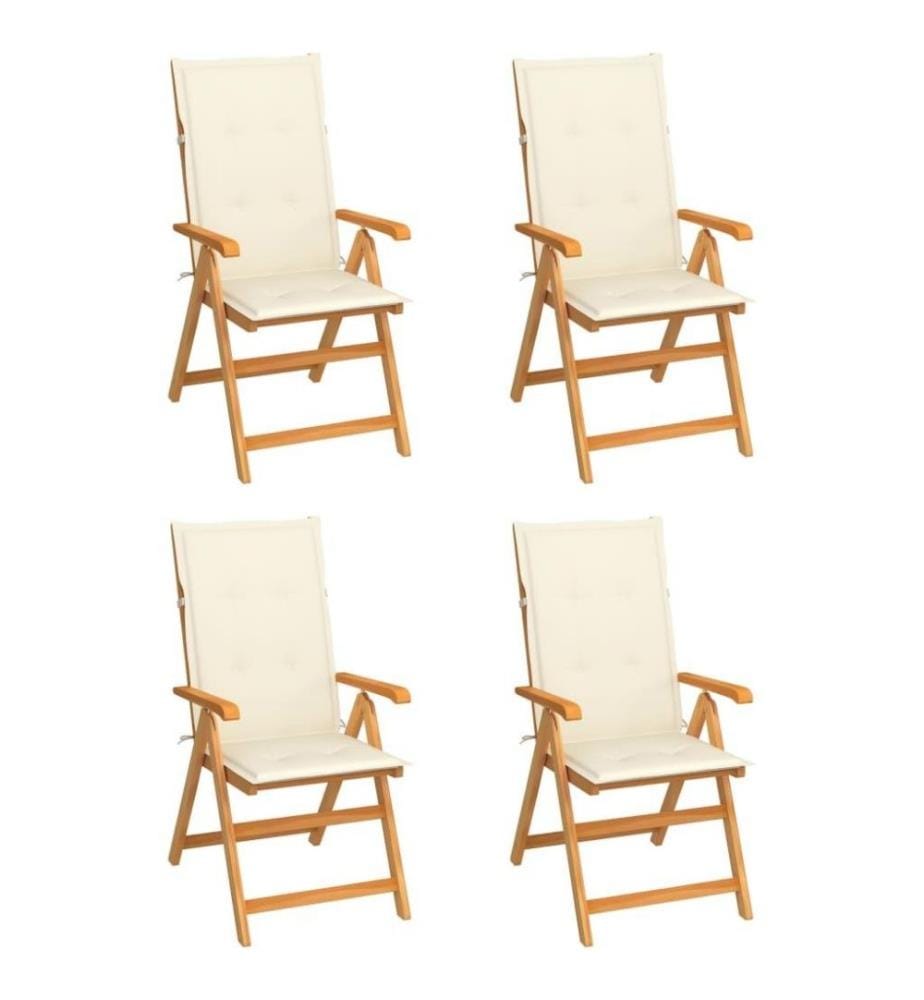 Gartenstühle 4 Stk. mit Creme Kissen Massivholz Teak