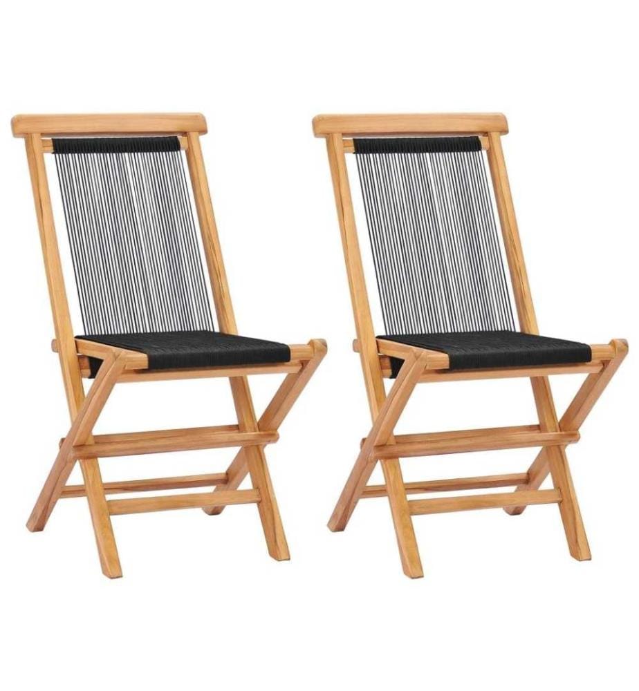 Chaises pliables de jardin 2 pcs Bois de teck solide et corde