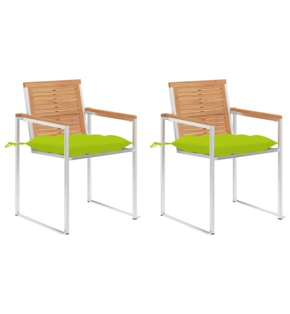 Gartenstühle mit Kissen 2 Stk. Massivholz Teak und Stahl