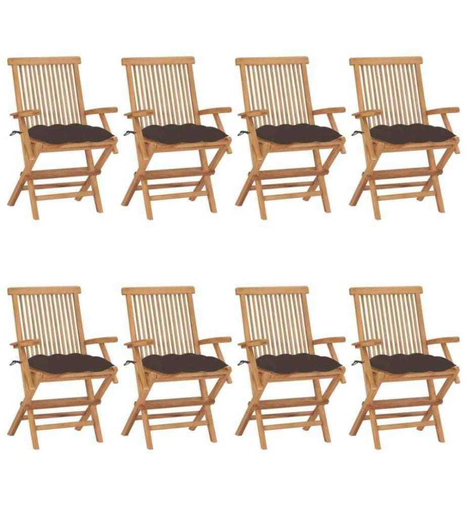 Chaises de jardin avec coussins taupe 8 pcs Bois de teck massif