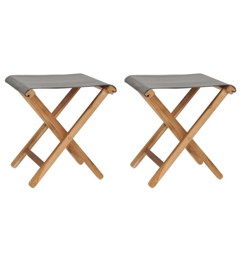 Chaises pliables 2 pcs Bois de teck solide et tissu Gris foncé