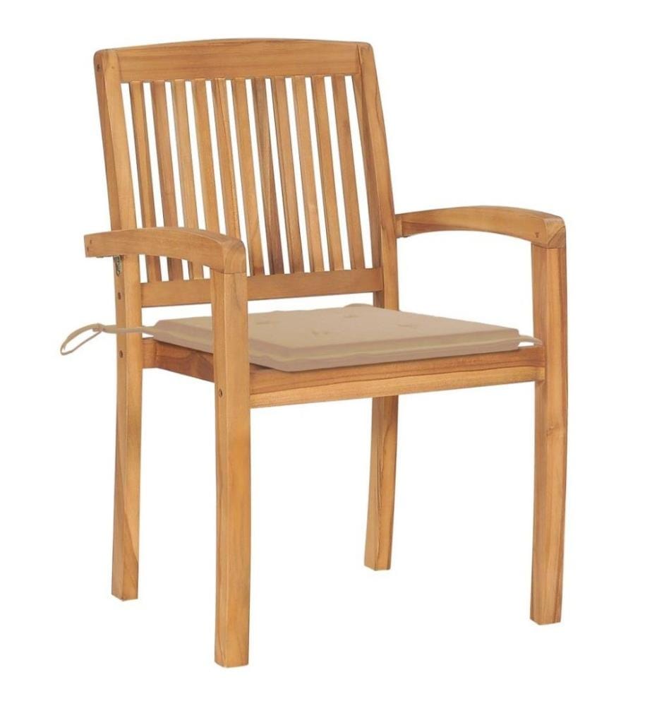 Stapelbare Gartenstühle mit Kissen 6 Stk. Massivholz Teak