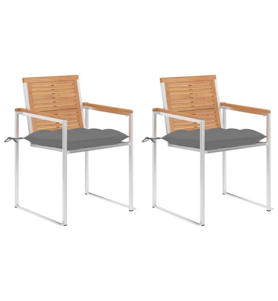 Gartenstühle mit Kissen 2 Stk. Massivholz Teak und Stahl
