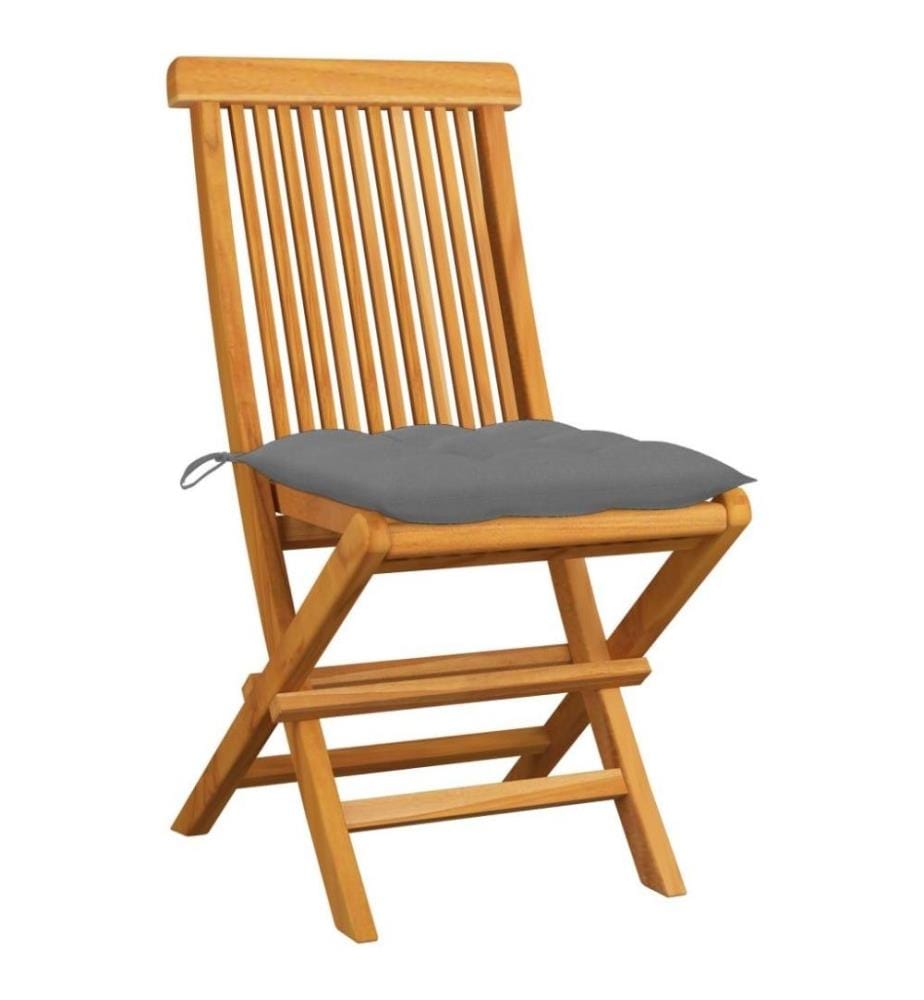 Gartenstühle mit Grauen Kissen 2 Stk. Massivholz Teak