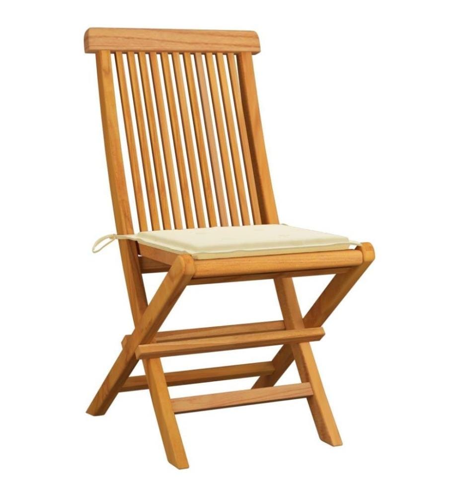 Gartenstühle mit Cremeweissen Kissen 4 Stk. Teak Massivholz