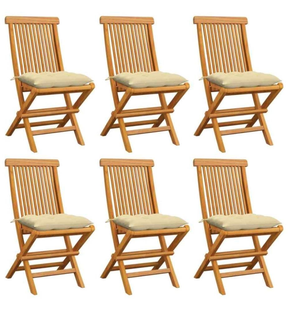 Gartenstühle mit Cremeweissen Kissen 6 Stk. Massivholz Teak