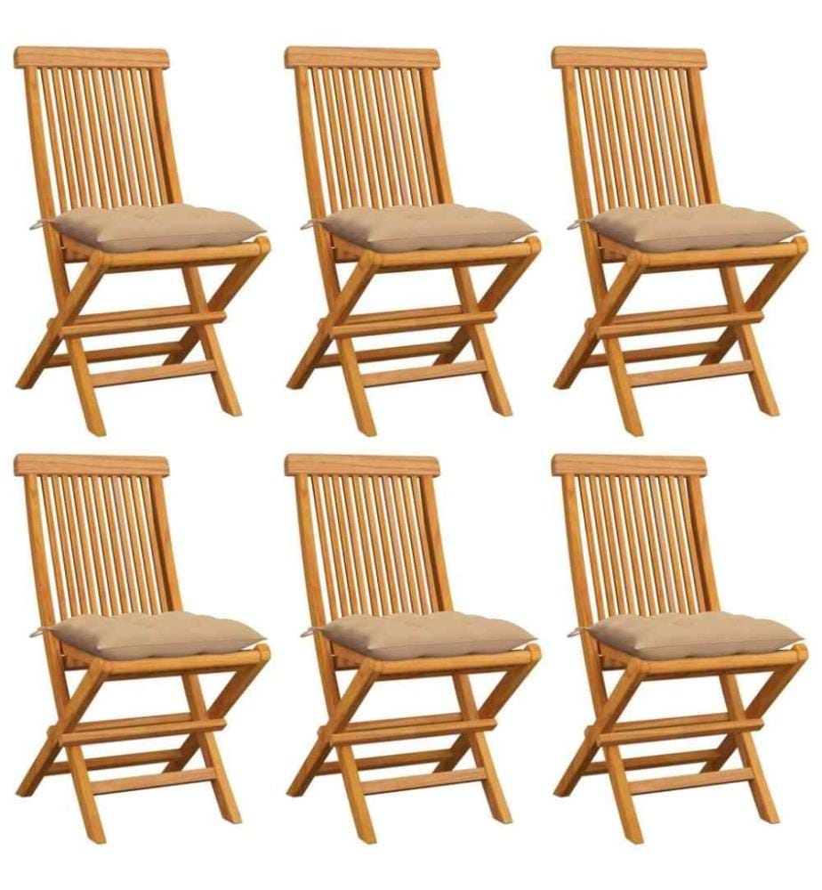 Gartenstühle mit Beige Kissen 6 Stk. Massivholz Teak