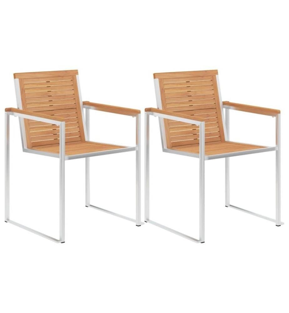 Gartenstühle mit Kissen 2 Stk. Massivholz Teak und Stahl