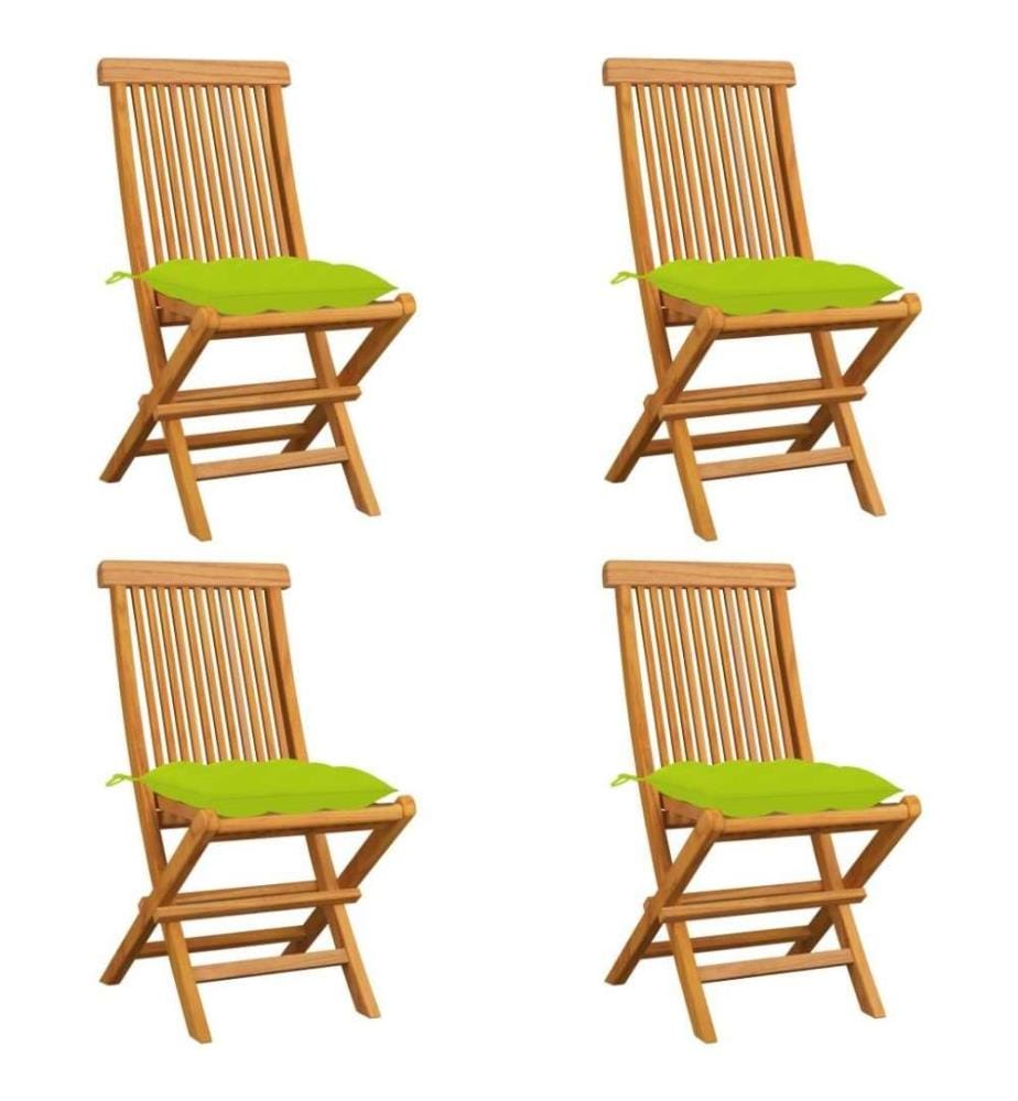 Gartenstühle mit Hellgrünen Kissen 4 Stk. Massivholz Teak