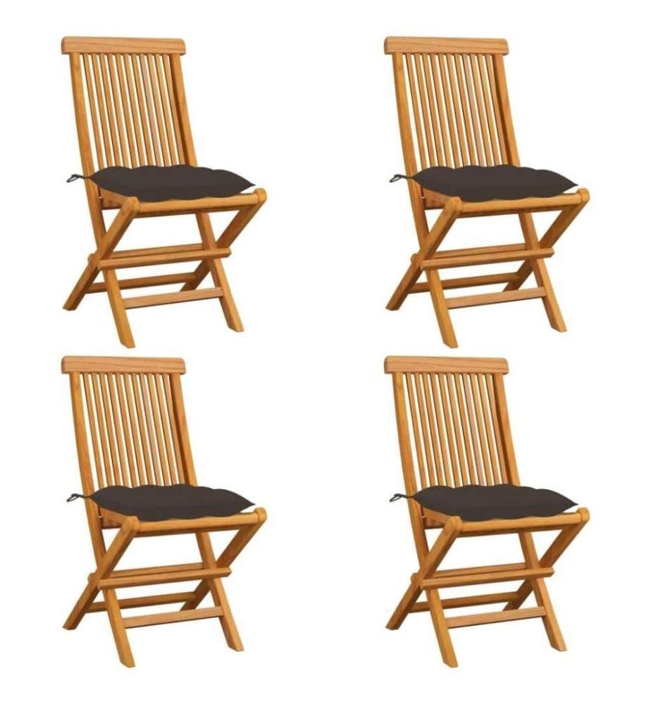 Chaises de jardin avec coussins taupe 4 pcs Bois de teck massif
