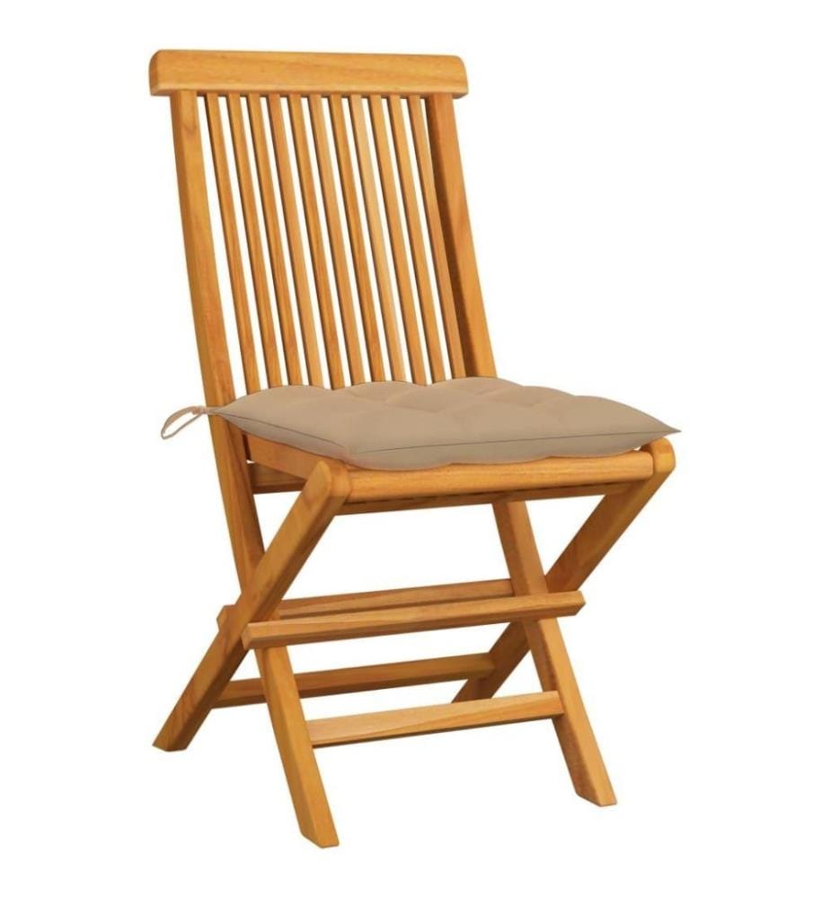 Gartenstühle mit Beigen Kissen 2 Stk. Massivholz Teak