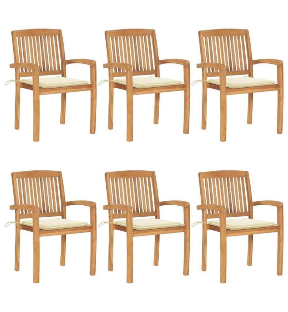 Stapelbare Gartenstühle mit Kissen 6 Stk. Massivholz Teak