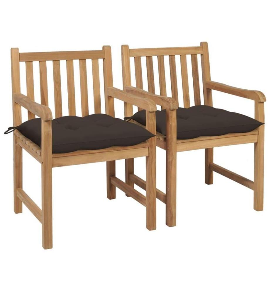 Chaises de jardin 2 pcs avec coussins taupe Bois de teck massif
