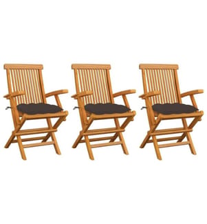 Gartenstühle mit Taupe Kissen 3 Stk. Massivholz Teak