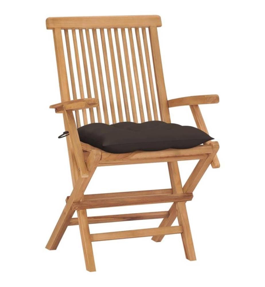 Chaises de jardin avec coussins taupe 4 pcs Bois de teck massif