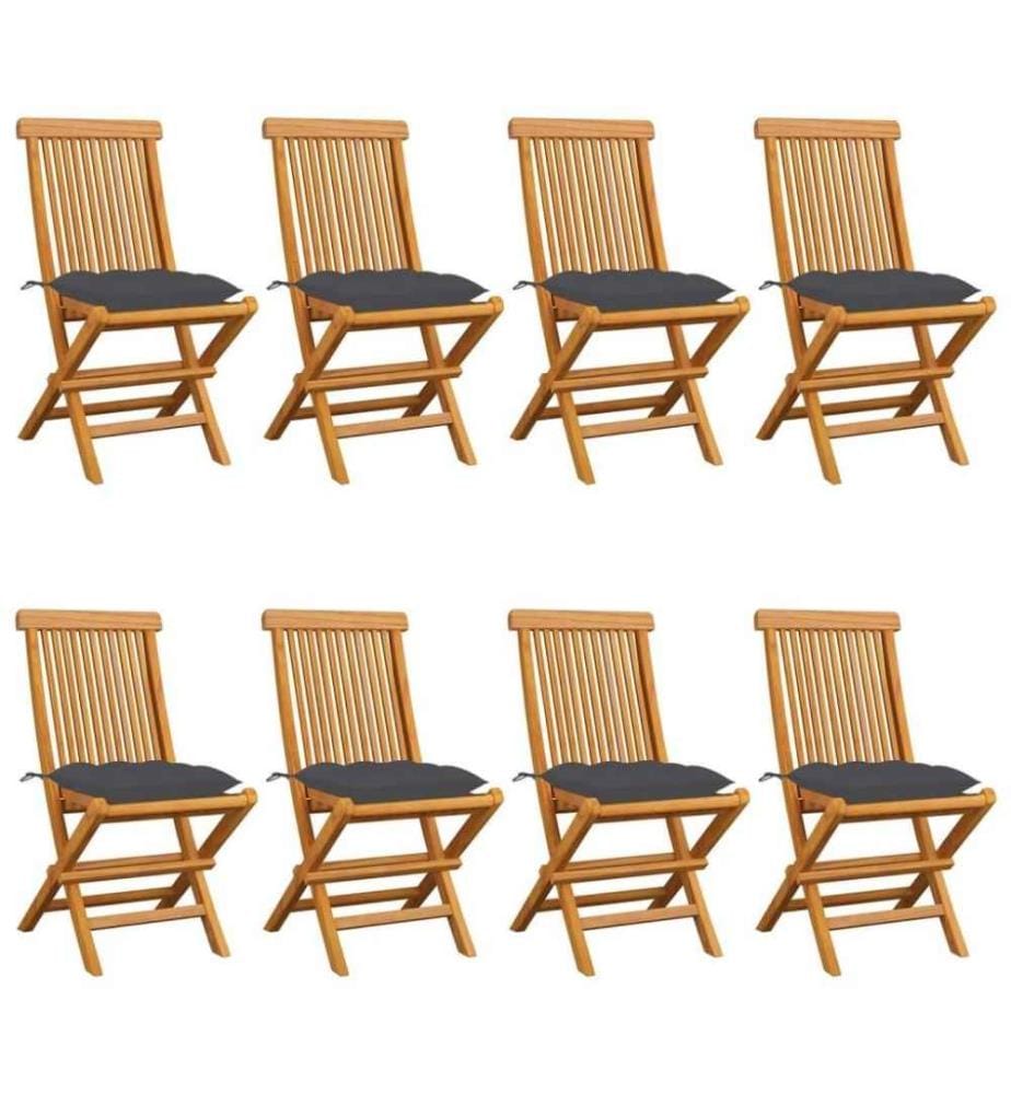 Gartenstühle mit Anthrazit Kissen 8 Stk. Massivholz Teak