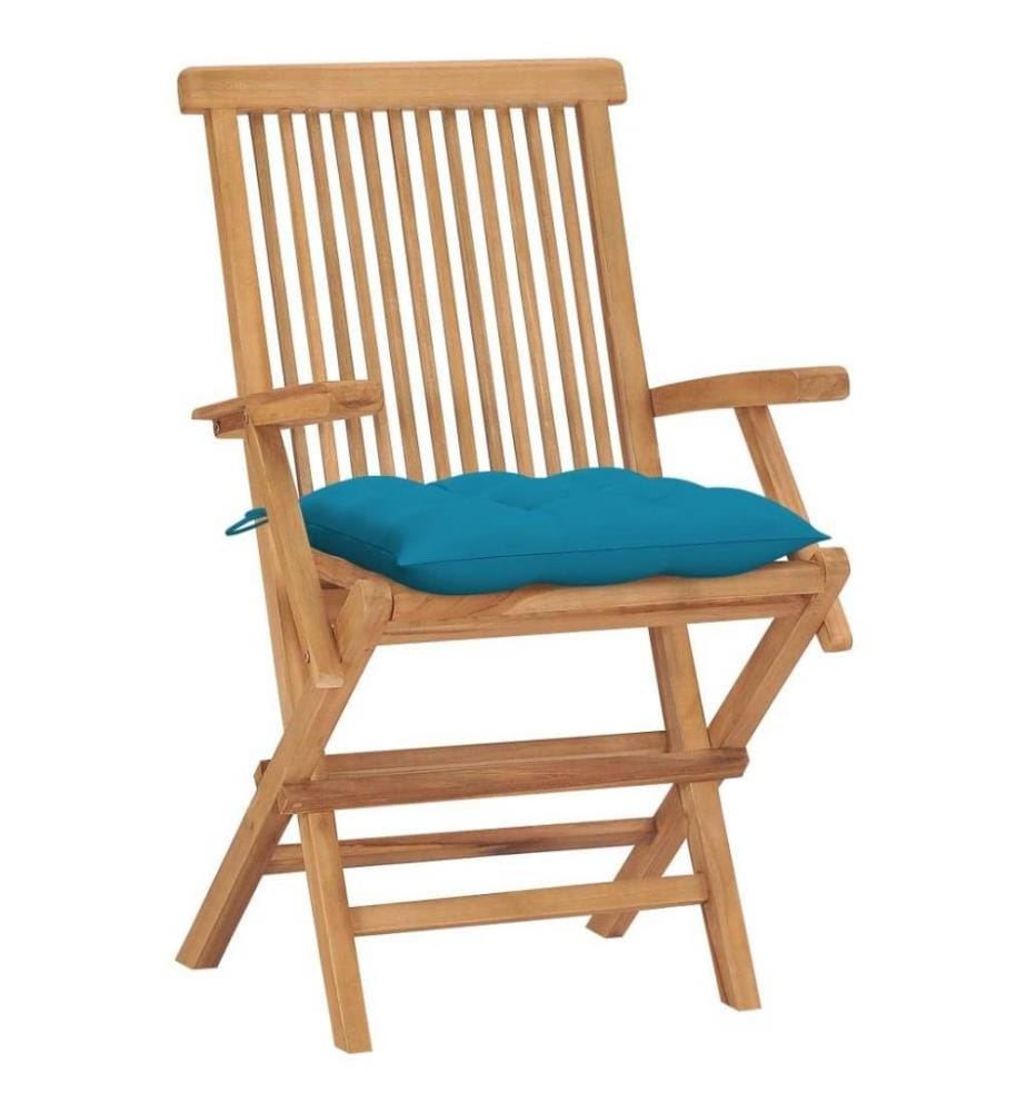 Chaises de jardin avec coussins bleu clair 4 pcs Teck massif