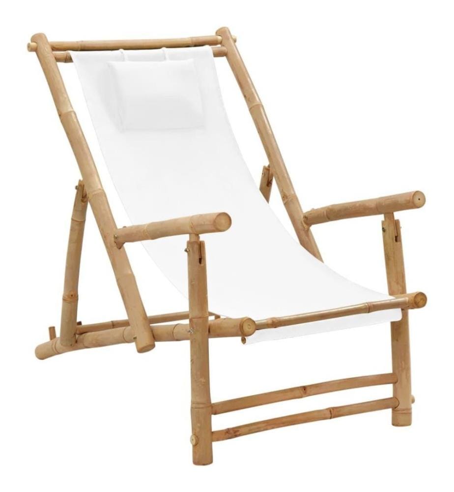 Chaise de terrasse Bambou et toile Blanc crème