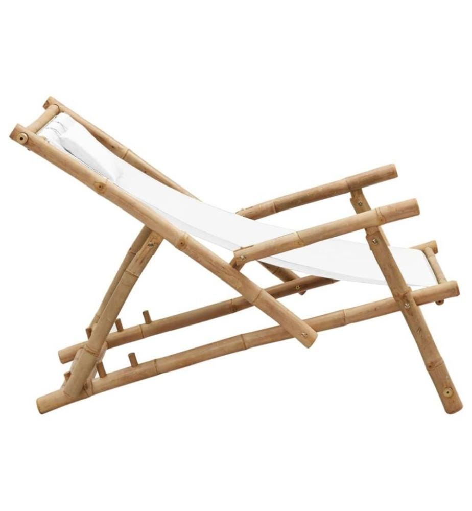 Liegestuhl Bambus und Canvas Cremeweiss