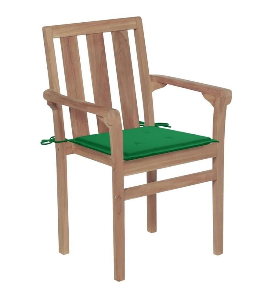 Gartenstühle 2 Stk. mit Grünen Kissen Teak Massivholz