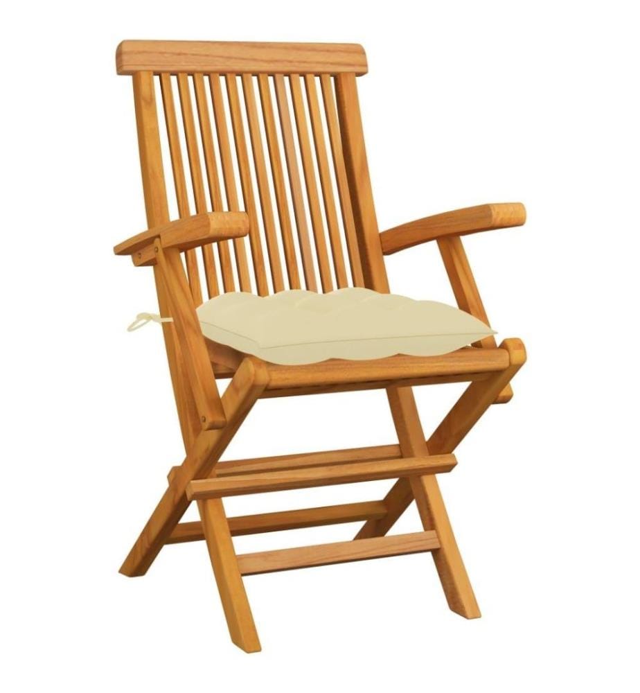 Gartenstühle mit Cremeweissen Kissen 3 Stk. Massivholz Teak