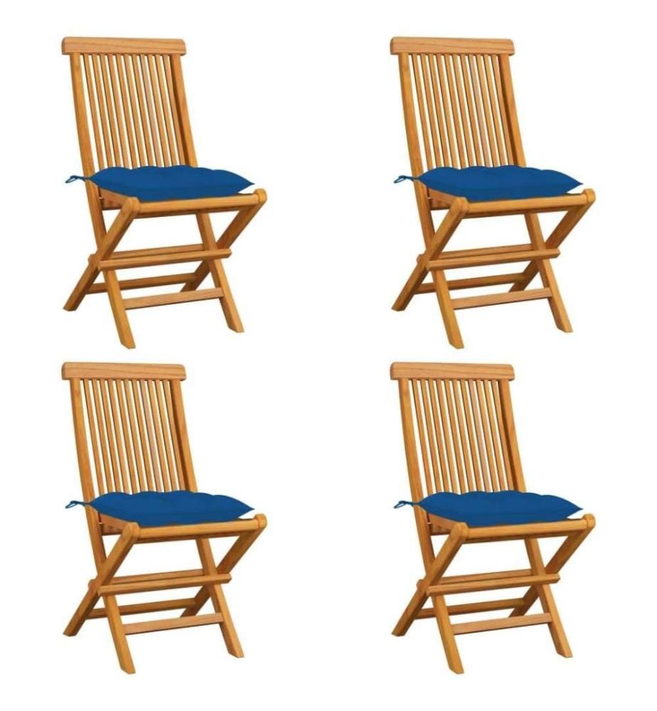 Gartenstühle mit Blauen Kissen 4 Stk. Massivholz Teak