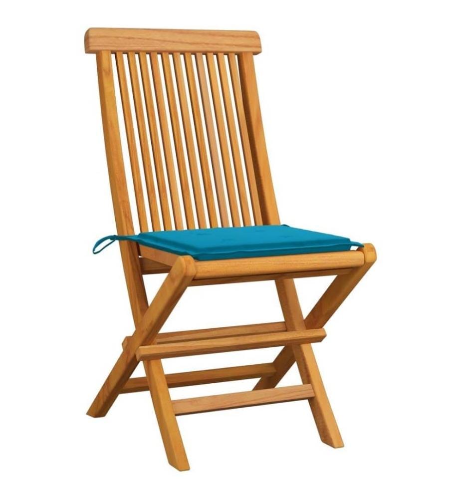 Gartenstühle mit Blauen Kissen 6 Stk. Massivholz Teak