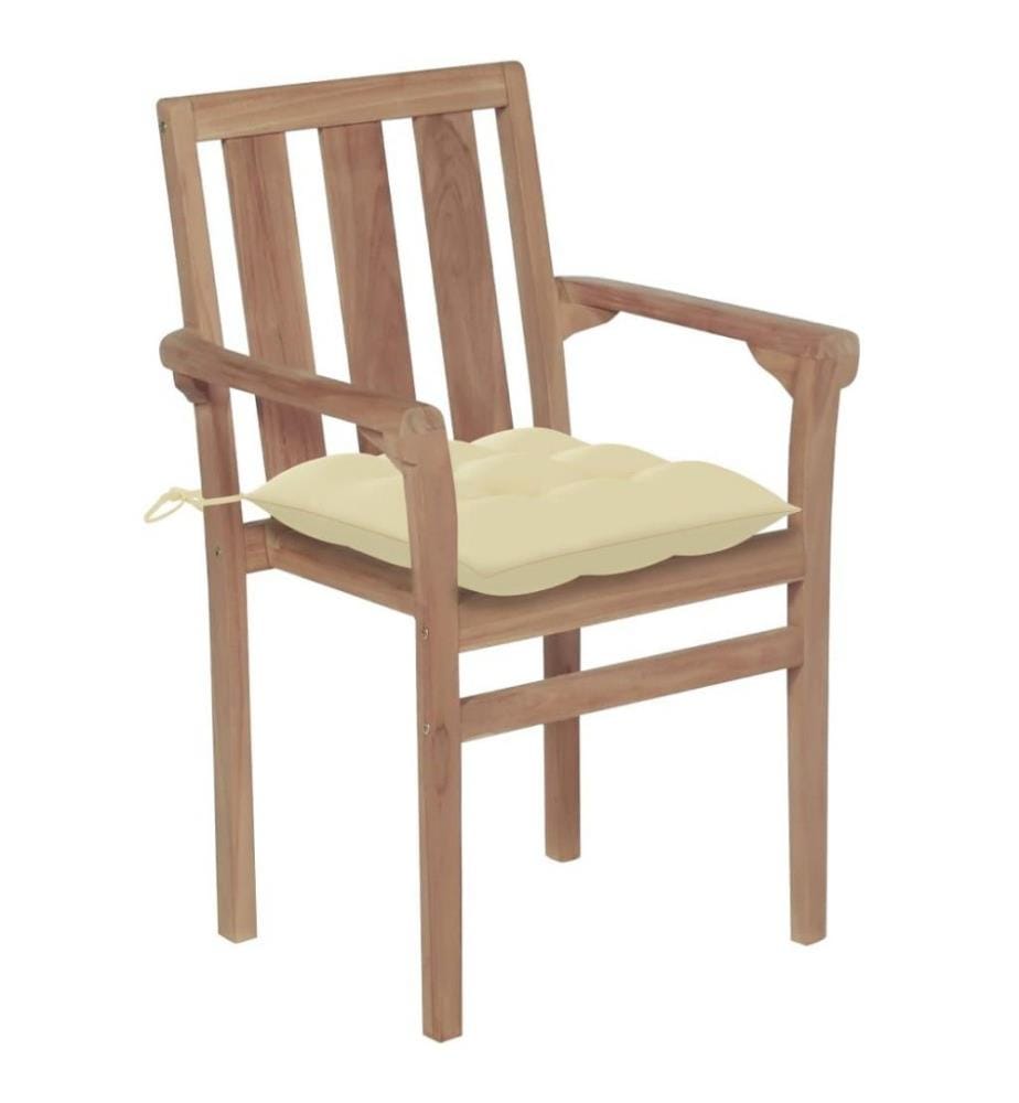 Stapelbare Gartenstühle mit Kissen 4 Stk. Massivholz Teak