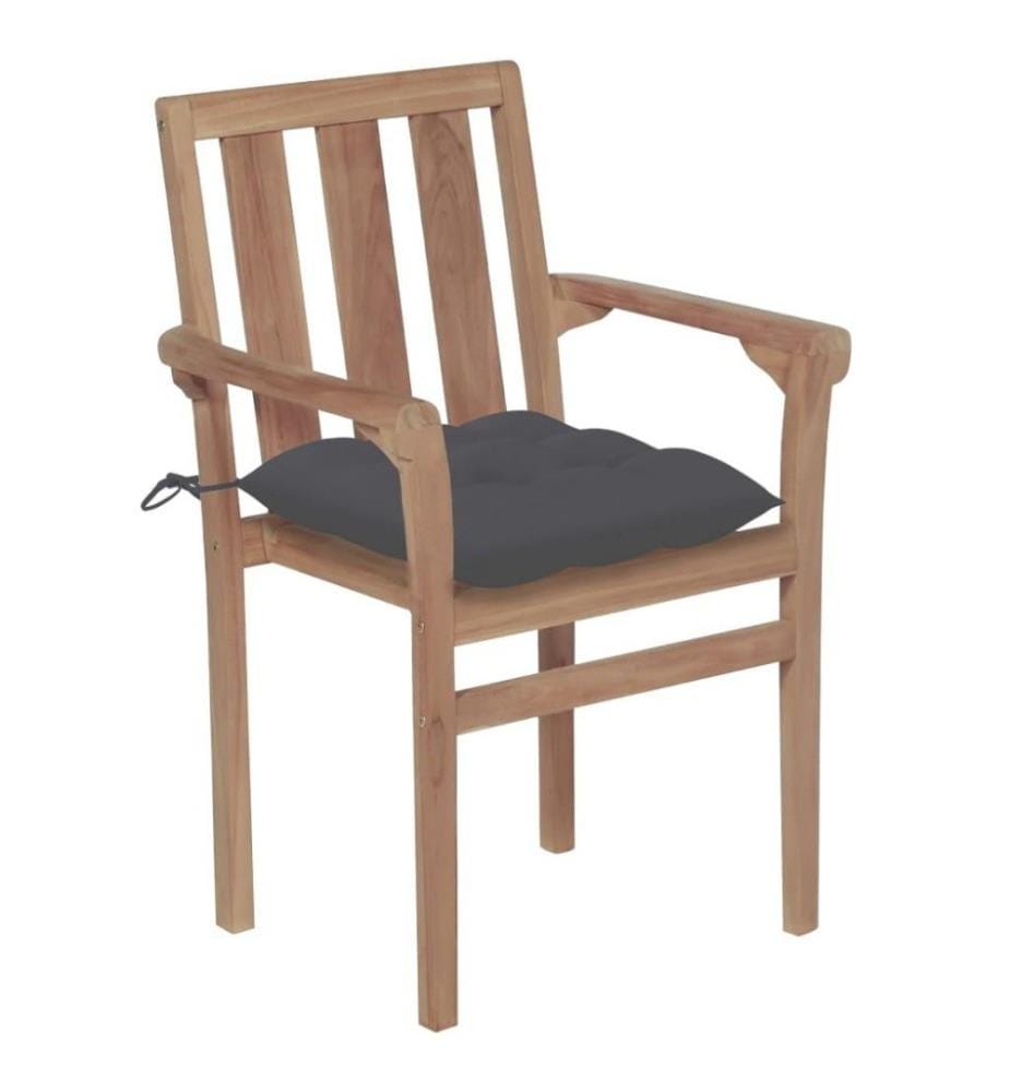 Stapelbare Gartenstühle mit Kissen 6 Stk. Massivholz Teak