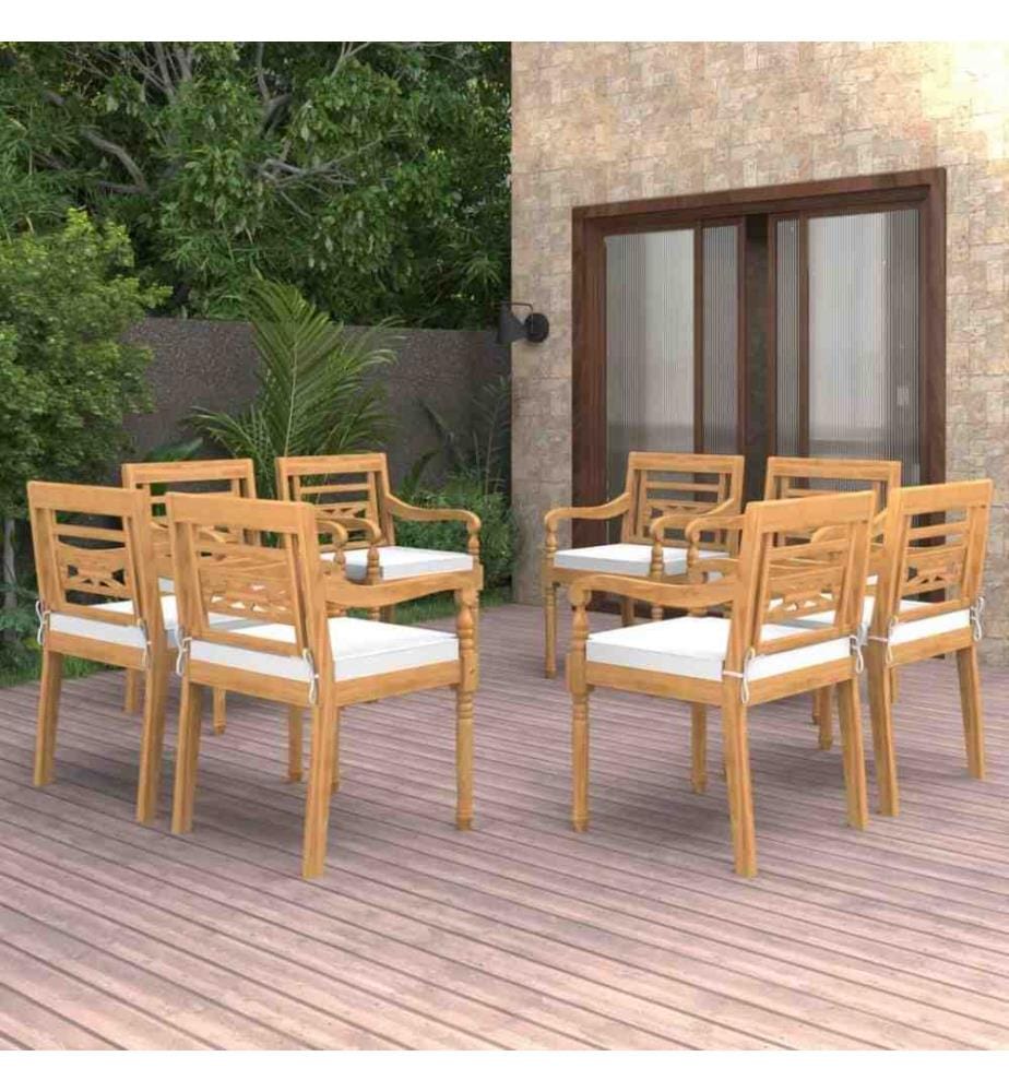 Batavia-Stühle 8 Stk. mit Kissen Massivholz Teak