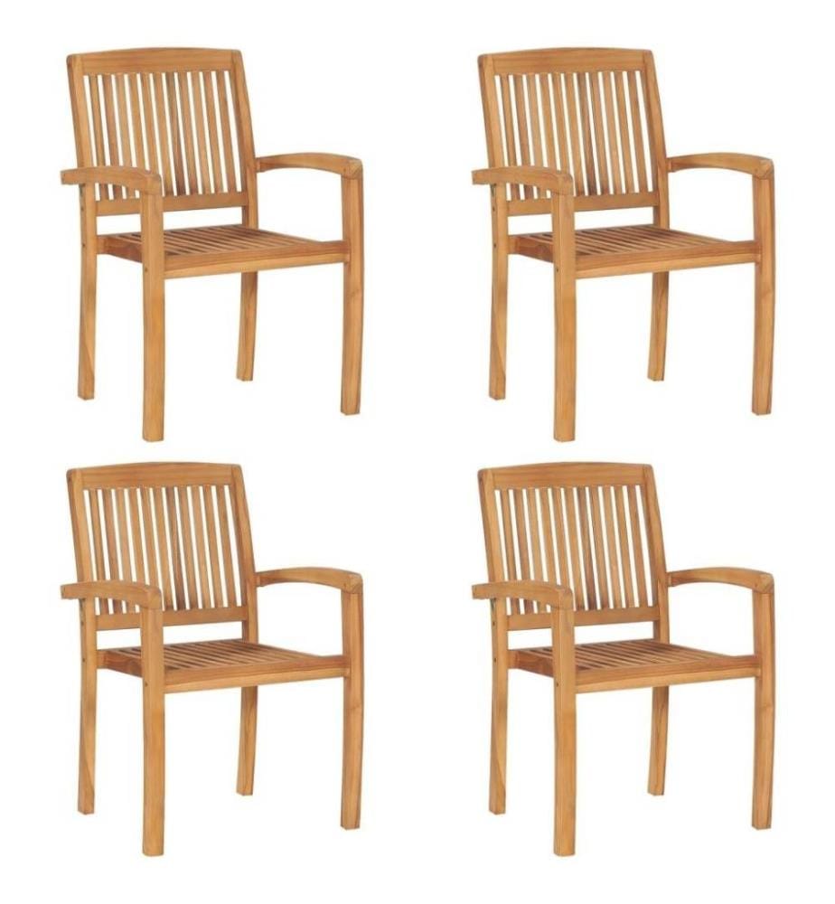 Stapelbare Gartenstühle mit Kissen 4 Stk. Massivholz Teak